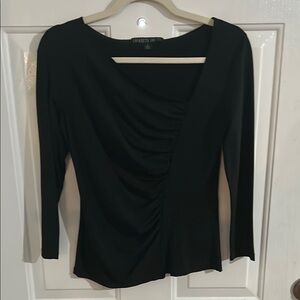 Lafayette 148 New York Black Ruched Wrap Blouse